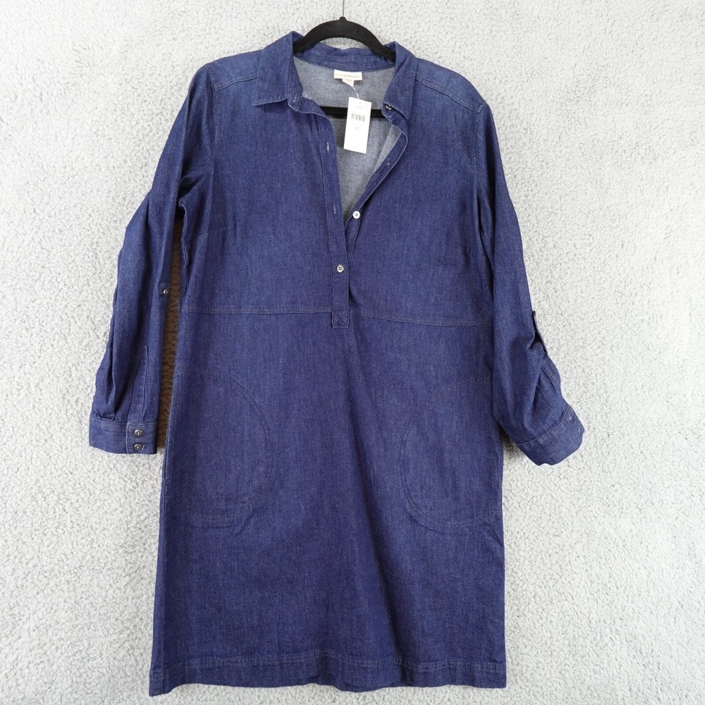 J. Jill  Dress M Denim Chambray  Long Sleeve Roll Ups Pockets Western Rodeo NWT